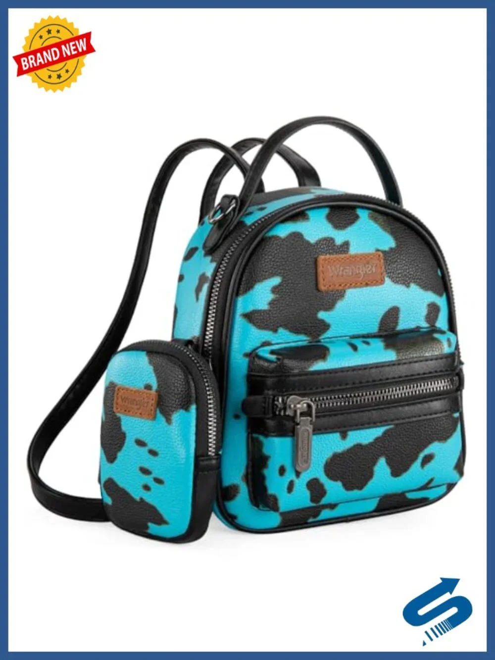 Vegan Leather Cow Print Mini Backpack with Wallet for Women